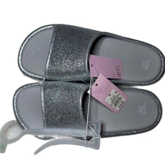 NWT Wild Fable Silver Glitter Platform Slides - Picture 1 of 6